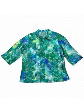 Vintage Green Floral See-Thru Sheer Lace Blouse Button-Up Top - Womens Large